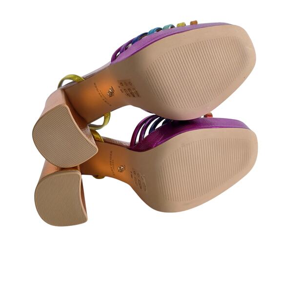 Kurt Geiger Size 8 Pierra Multicolor Rainbow Block Heel Ankle Strap Sandal Heels - Picture 7 of 9